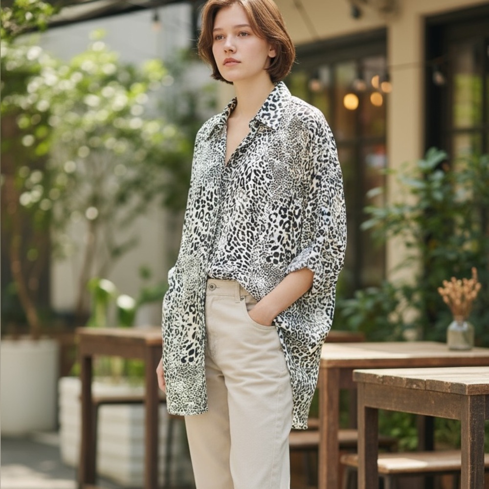 Women’s Alfani long Intimates black and white animal print button up top